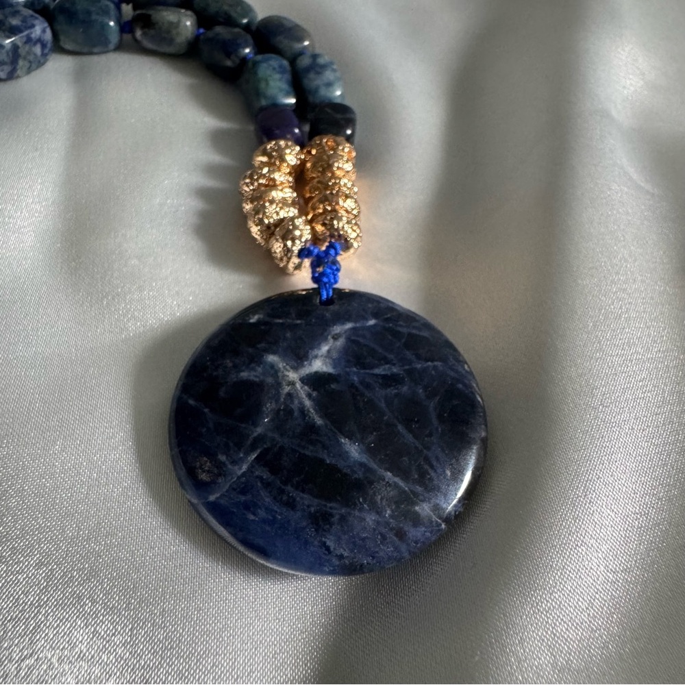 Blue and Gold Sodalite + Blue Spotted Jasper Necklace with Pendant - Picture 7 of 8